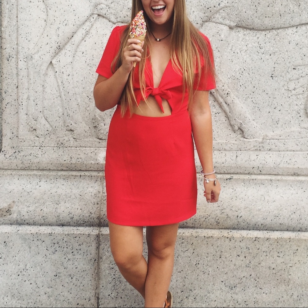 Red Tie Front Dress